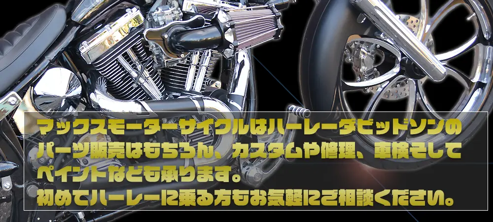 ハーレーダビッドソンのパーツ販売はもちろん、カスタムや修理、車検そしてペイントなども承ります